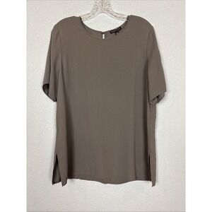 Eileen Fisher Top Women's Medium Gray Short Sleeve 100% Silk Lightweight Crepe
